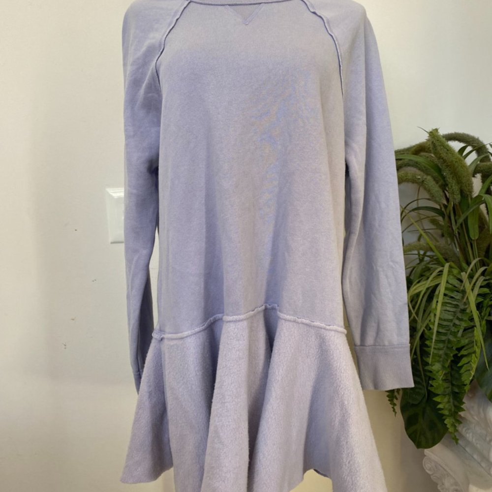 Free People Lavender Purple Long Sleeve Cotton Blend Flare Bottom Top Size‎ L